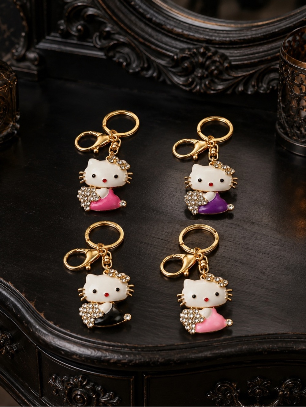Hello Kitty Rhinestone Bag Charm Keychain – Pink, Purple & Black Options